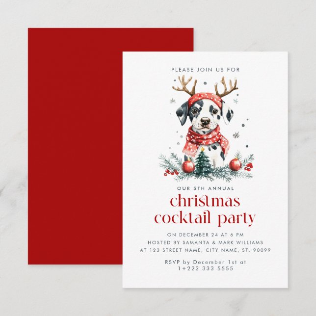 Christmas Theme Puppy Christmas Cocktail Party Thank You Card (Front/Back)