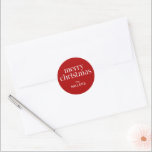 Christmas Theme Retro Merry Christmas Typography Classic Round Sticker<br><div class="desc">Merry Christmas retro white typography on a red background. Personalizable design.</div>