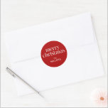Christmas Theme Retro Merry Christmas Typography Classic Round Sticker<br><div class="desc">Merry Christmas retro white typography on a red background. Personalizable design.</div>