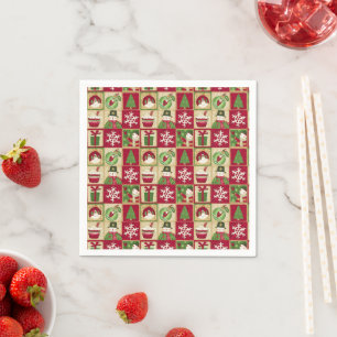 Christmas Theme Snowman Snowflakes Red Green Gold  Napkin