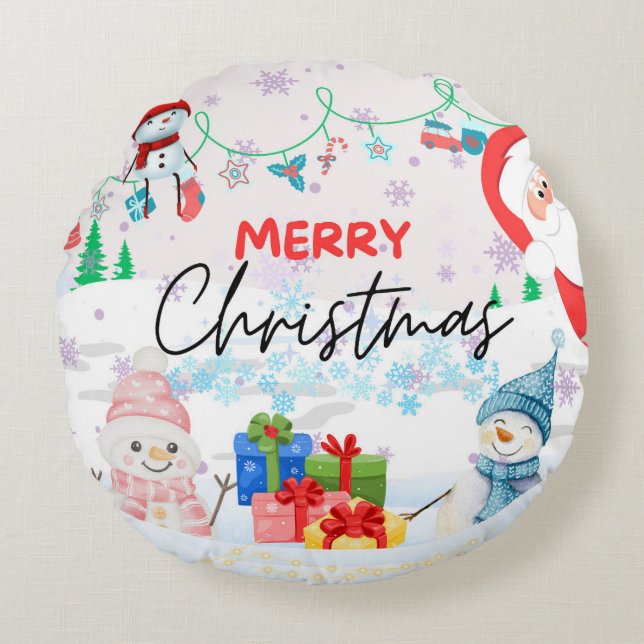 Christmas Theme Throw Pillow (Round) (Front)