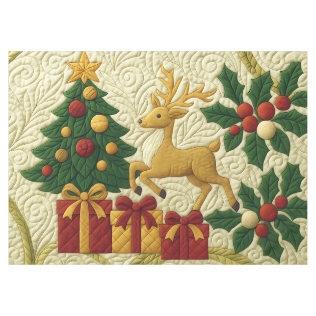 Christmas Theme Tree Reindeer Gifts Quilted Look Tablecloth (Front (Horizontal))
