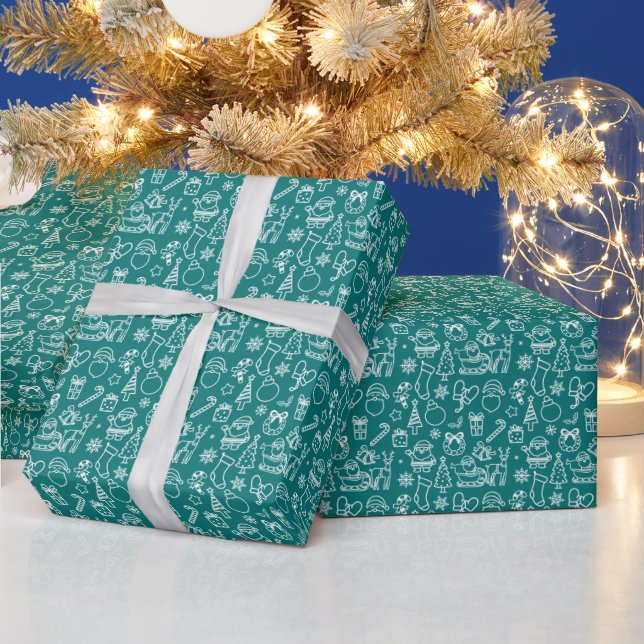 Christmas Themed Blue Green Holiday Wrapping Paper (Holidays)