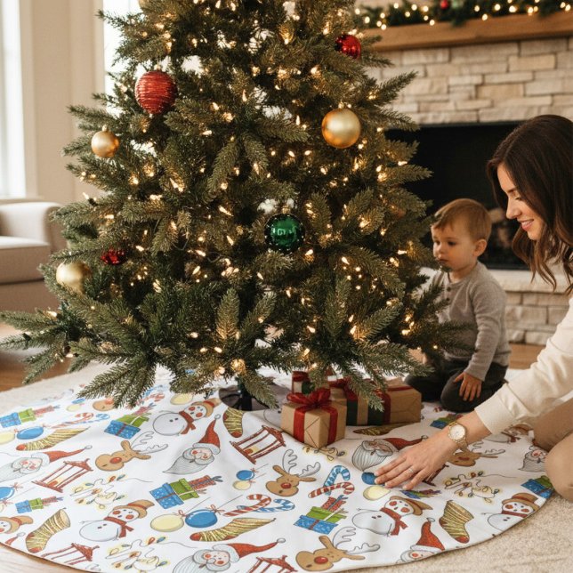 Christmas Themed Cartoon Icons | Holidays Brushed Polyester Tree Skirt (Creator Uploaded)