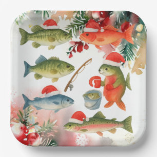 Christmas themed for Fishing Lover Santa Fish Paper Plate