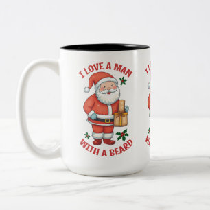 Christmas Themed Mug:  "I LOVE A MAN WITH A BEARD" Two-Tone Coffee Mug