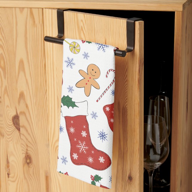 Christmas themed pattern tea towel (Thirds Fold)