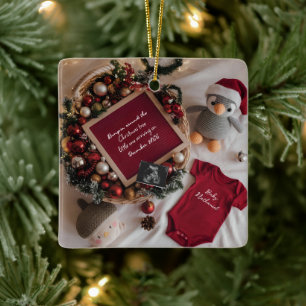 Christmas themed pregnancy announcement ceramic ornament