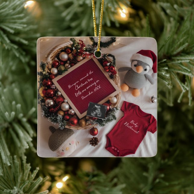 Christmas themed pregnancy announcement  ceramic ornament (Tree)