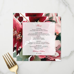Christmas Themed Red Floral Wedding Menu
