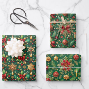 Christmas-themed three festive patterns wrapping paper sheet