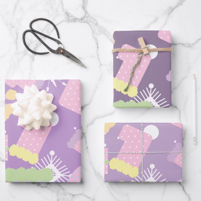 Christmas Things Pastel Purple Pattern Wrapping Paper Sheet (Front)