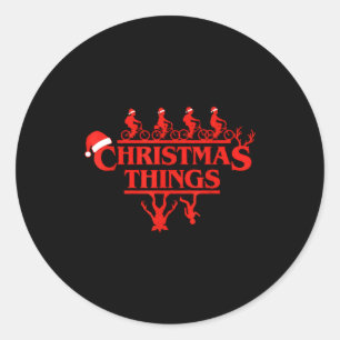 Christmas Things Red Lettering Bike Squad Holiday Classic Round Sticker