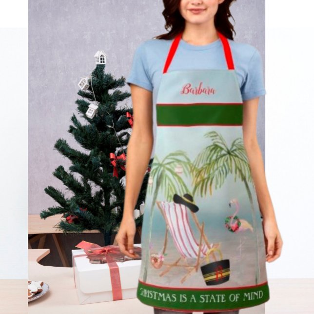 Christmas Think Beach Palm Trees Flamingo Apron (Creator Uploaded)