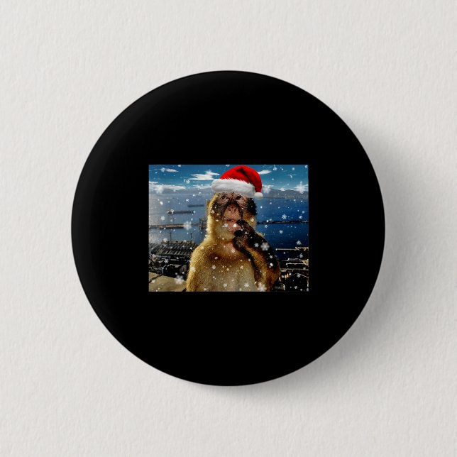 Christmas Thinking Monkey Meme Brainrot Xmas Gift  6 Cm Round Badge (Front)