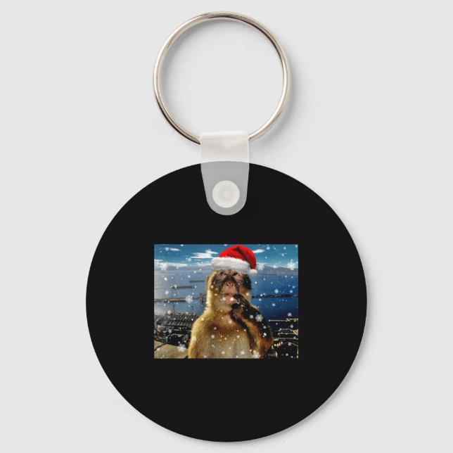 Christmas Thinking Monkey Meme Brainrot Xmas Gift  Key Ring (Front)
