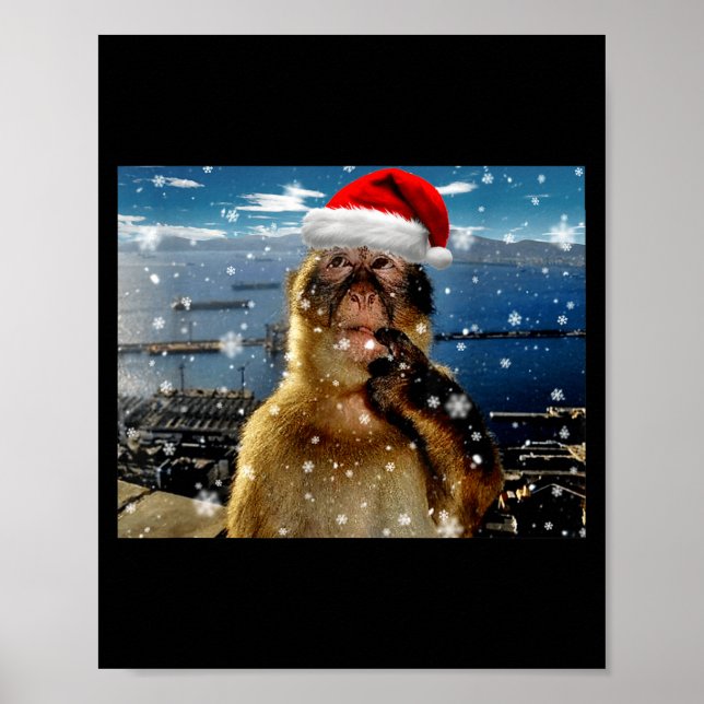 Christmas Thinking Monkey Meme Brainrot Xmas Gift  Poster (Front)