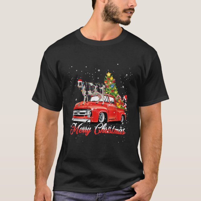 Christmas Three Cows Ride Red Truck Farmer Xmas Sa T-Shirt (Front)