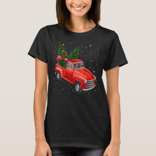 Christmas Three Flamingo Ride Red Truck Xmas Santa T-Shirt