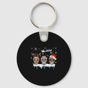 Christmas Three Mexican Flower Sugar Skull In Key Ring