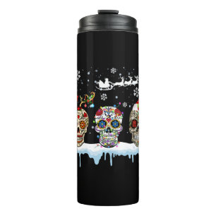 Christmas Three Mexican Flower Sugar Skull In Thermal Tumbler