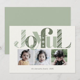 Christmas Three Photo Joyful Tea Green Holiday Card