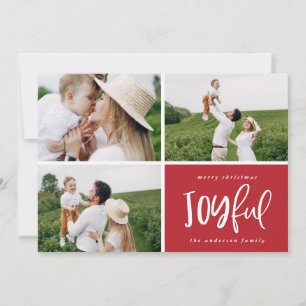 Christmas three photo modern typography joyful holiday card