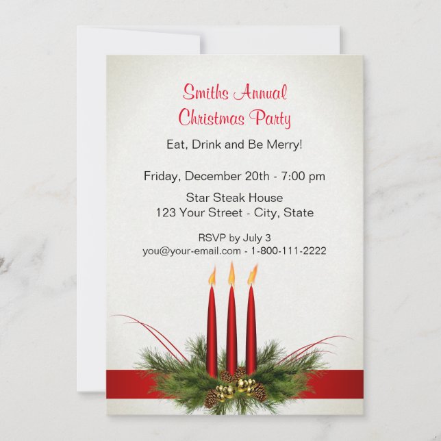 Christmas Three Red Candles Party Invitations (Front)