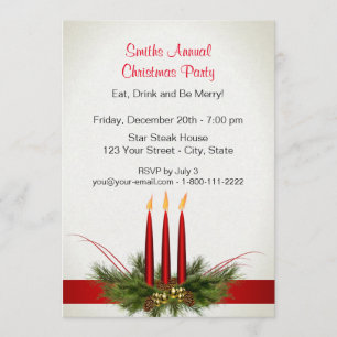 Christmas Three Red Candles Party Invitations