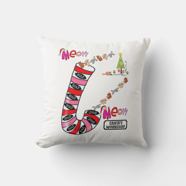Christmas Throw Pillow, Cat Kittens Meow Mouse  Cushion (Front)