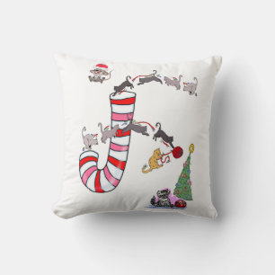 Christmas Throw Pillow, Cat Mice Throw Pillow