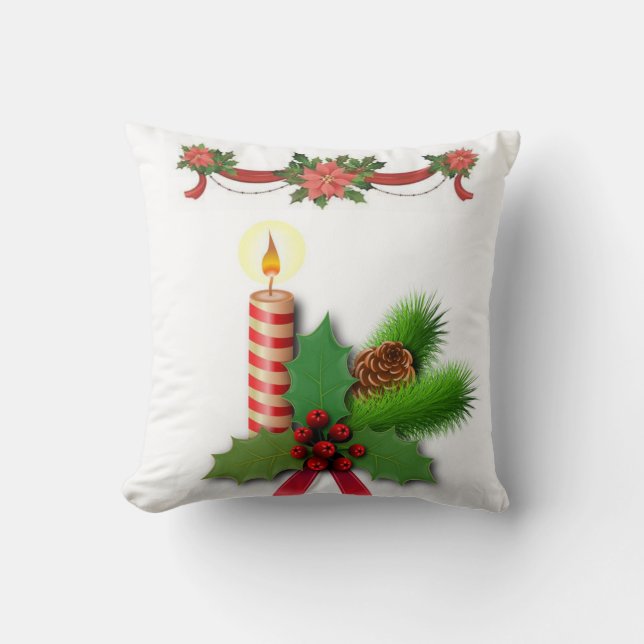 Christmas Throw Pillow, Christmas Candle Cushion (Front)