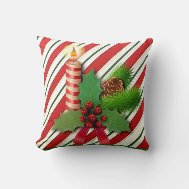 Christmas Throw Pillow, Christmas Candle Cushion (Front)