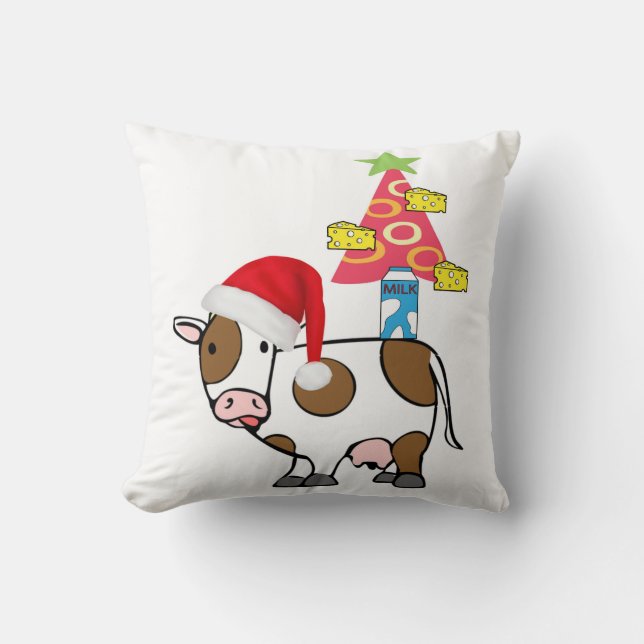 Christmas Throw Pillow, Cow Country Milk Cheese Cushion (Front)