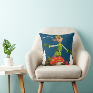 Christmas Throw Pillow, Elf Mushroom  Cushion