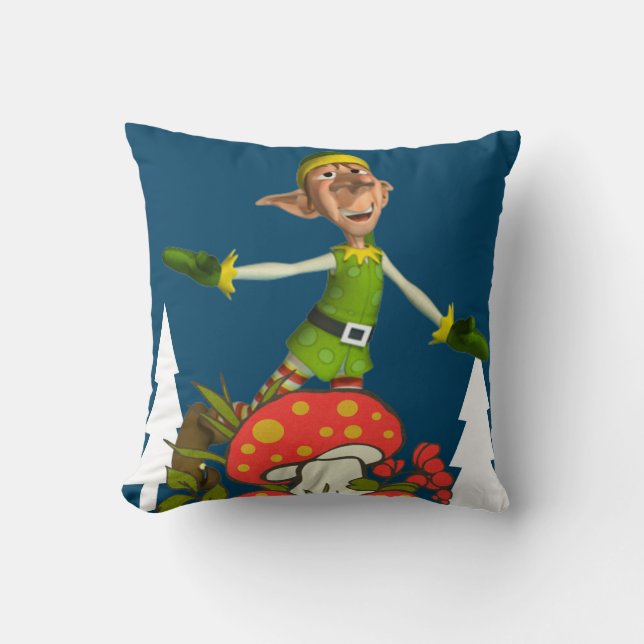 Christmas Throw Pillow, Elf Mushroom Cushion (Front)