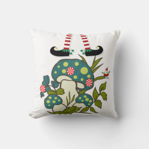 Christmas Throw Pillow, Elf Peppermint Mushroom  Cushion