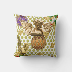 Christmas Throw Pillow, Gold Angel Cushion