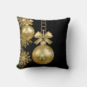 Christmas Throw Pillow, Gold Balls Cushion