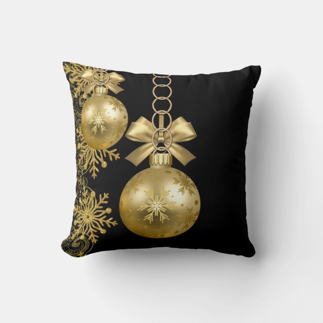 Christmas Throw Pillow, Gold Balls Cushion (Front)