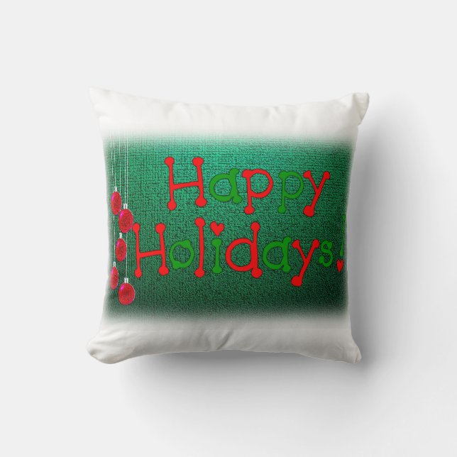 Christmas Throw Pillow, Happy Holidays Cushion (Front)