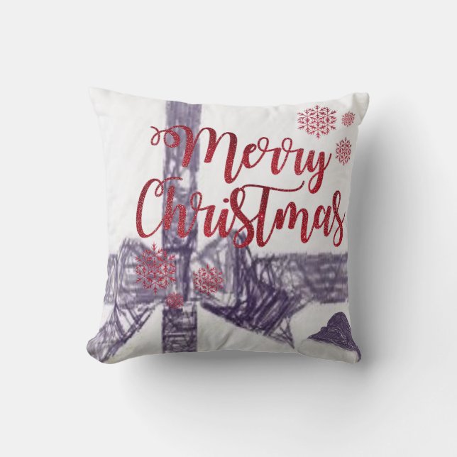 Christmas Throw Pillow, Merry Christmas Cushion (Front)