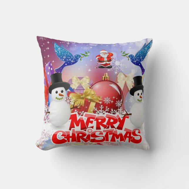 Christmas Throw Pillow, Merry Christmas Cushion (Front)