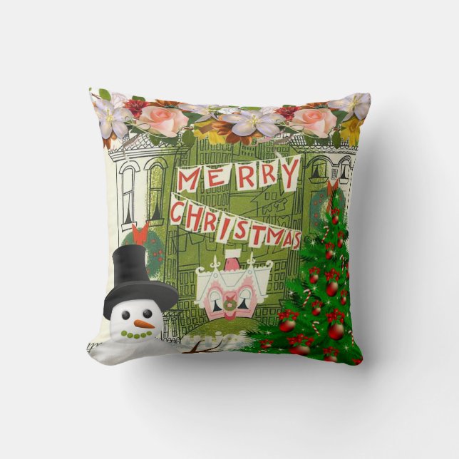 Christmas Throw Pillow, Merry Christmas Cushion (Front)