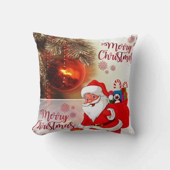 Christmas Throw Pillow, Merry Christmas Cushion (Front)