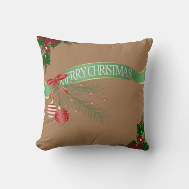 Christmas Throw Pillow, Merry Christmas Cushion (Front)