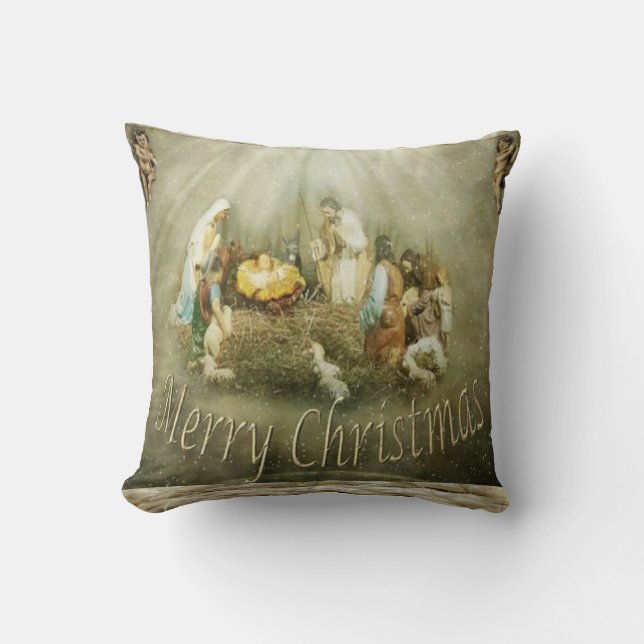 Christmas Throw Pillow, Merry Christmas Cushion (Front)