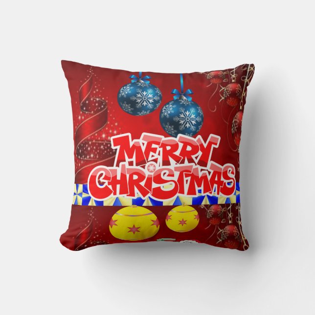 Christmas Throw Pillow, Merry Christmas Cushion (Front)