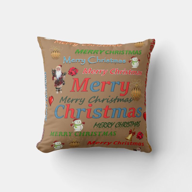 Christmas Throw Pillow, Merry Christmas Cushion (Front)