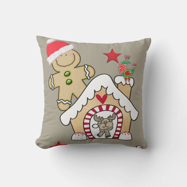 Christmas Throw Pillow, Noel Gingerbread Man  Cushion (Front)